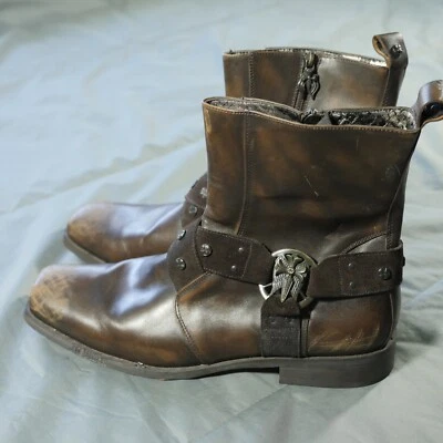 Mark Nason Boots Mens 11.5 Brown U Rock Lounge Cross Zip Harness SkullDistressed - Image 1 of 4