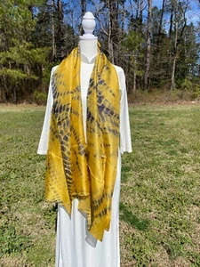 100% Pure Mulberry Silk Scarf, Long Real silk Shawl, Yellow Color, No Fringe - Picture 1 of 4