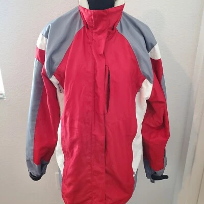Athletic Works Red Gray off White Lined Jacket Size Missy 12/14 Hooded Zipper - Image 1 of 4