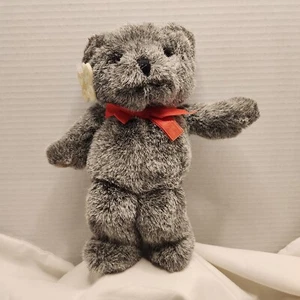 Russ Berrie Plush Tippy Teddy Bear Suede Paws Gray 8” Stuffed Red Satin Bow RARE - Picture 1 of 9