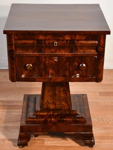 1880s Antique American Empire crotch mahogany work table / side table Cover