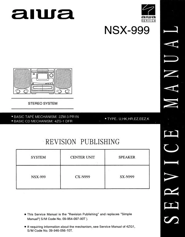 CD SERVICE MANUAL AIWA NSX-999 CX-N999 SX-N999 SCHEMI ESPLOSI RICAMBI INGLESE - Immagine 1 di 1