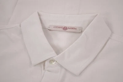 Luciano Barbera Knit Sport Shirt Size M In Solid White Pique Cotton NWOT  - Image 1 of 4
