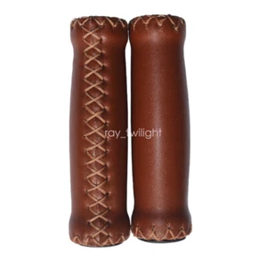 Track Cruiser Beach Bike Bicycle Leather Handlebar Cover Grips Bar with End Caps - Picture 1 of 5