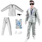1set 1/6 Silver Doll Clothes Leather Coat Top Pants For Ken Boy Doll Outfits