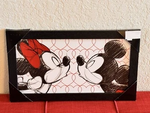 Disney Mickey and Minnie Mouse Kissing Framed Print 10.47" x 18.43" Wall Art - Picture 1 of 10