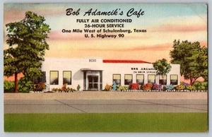 1930-40's BOB ADAMCIK'S CAFE SCHULENBURG TEXAS HIGHWAY 90 VINTAGE LINEN POSTCARD - Picture 1 of 2
