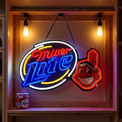 Cleveland Indians Miller Lite LED Neon Sign With Dimmer USB Powered Adjustable
