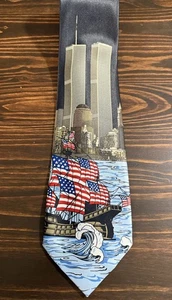 Vintage New York Twin Towers 9-11 Necktie Patriotic Neck Tie 58" Ship Sail USA - Picture 1 of 7
