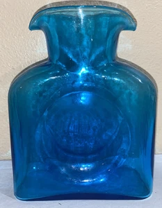 BLENKO BLAU GLAS WASSERKARAFFE DOPPEL AUSGUSS KRUG wunderschön (ToteUuu) - Bild 1 von 7