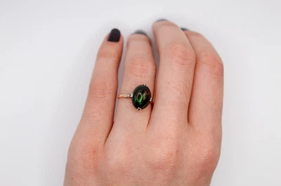 Excelente anillo de boda de ópalo negro etíope natural de oro macizo de 14k todos los tamaños de anillo Foto 1 de 2