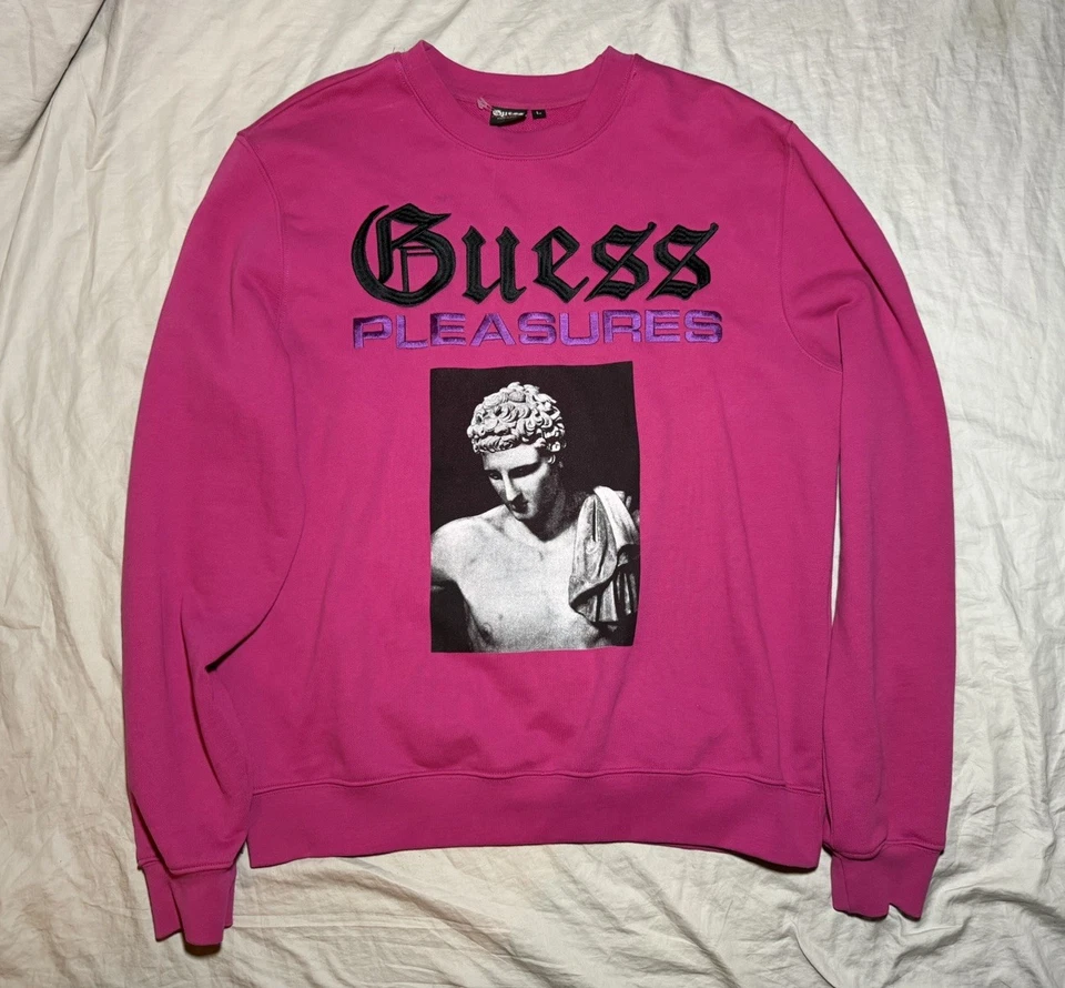 Guess x Pleasures Size Large Fuchsia Sweatshirt - Image 1 of 4