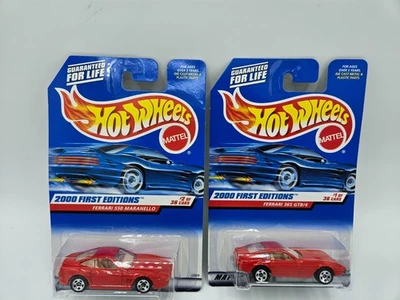 Lote de 2 coches Hot Wheels 2000 primera edición Ferrari rojo en tarjeta Foto 1 de 4