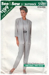 1987 See & Sew Butterick 5981 Misses Petite Jacket Top Pants size A P-XL pattern - Picture 1 of 3