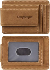 Portafoglio Uomo Slim Minimalista con Fermasoldi Magnetico Portafoglio in Pelle, Credito C - Foto 1 di 12