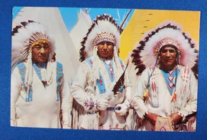 Vtg Postcard 3 Native American Indian Chiefs Tribal Dress 3c stamp Minneapolis - Picture 1 of 2