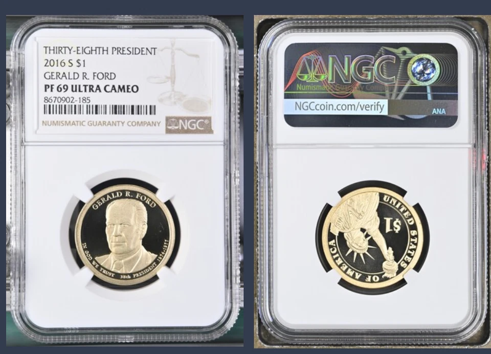 2016-S $1 38th President FORD -  NGC PF69 Ultra Cameo  FRESH SLAB - Image 1 of 1
