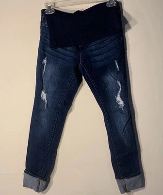 Blue Savy Maternity Distressed Ripped & CuffedDark Wash Jeans Size Medium - Image 1 of 4