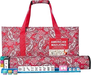 Amerikanisches Mahjong Set mit roter Tragetasche, 166 weiße Spielsteine, 4 All-in-One Schienen - Bild 1 von 11