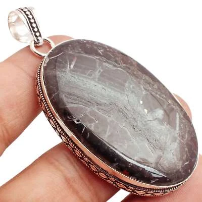 Jaspis Edelstein Versilbert Handmade Anhänger Schmuck Geschenk 5.5cm P-14796 - Bild 1 von 3