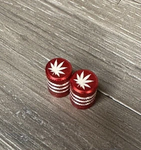 Weed Pot Leaf Red Bike Schrader Valve Caps Aluminum BMX Cannabis - Picture 1 of 2