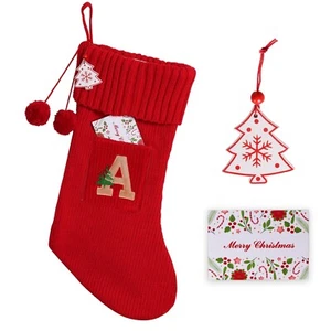 Christmas Stocking 18 Inches Large Knit Christmas Stockings Monogram Initial ... - Picture 1 of 6