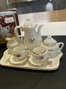 10 Pc Mini Coffee Set Still In Box Single Rose Pattern Gold Trim With Tray - Picture 1 of 8