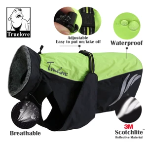 TRUE LOVE Winter Dog Coat Jacket Waterproof Windproof Reflective Thick Fleece - Picture 1 of 7