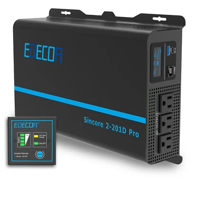 EDECOA Power Inverter Pure Sine Wave 12V DC to 120V AC 2000W USB Type C PRO