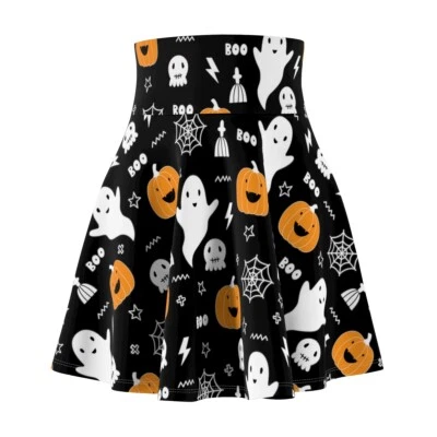 Women's Skater Skirt Pattern Halloween Pumpkins Ghosts Inspiered Clothing Cute - Image 1 of 4