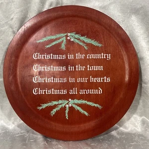 Vintage Christmas Cookie Platter Red Wooden 14" Promotional Land of Lakes 1960's - Picture 1 of 4