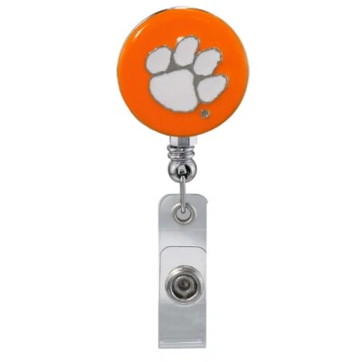 Porta carrete de identificación de trabajo retráctil naranja Clemson Tigers. NCAA Foto 1 de 2