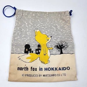 North Fox in Hokkaido Draw String Bag 8x9 Matsuhiro Vintage Stained - Picture 1 of 4