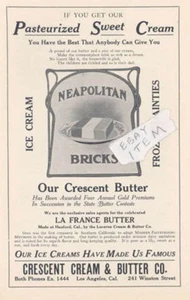 1907 CA Los Angeles California CRESCENT BUTTER DAIRY pubblicità GELATO - Foto 1 di 1