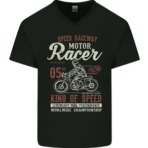 T-shirt da uomo Biker King of Speed Motorcycles Cafe Racer collo a V cotone - Foto 1 di 3