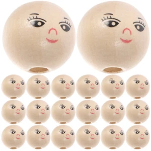 50Pcs Wooden Beads Smile Face Wood Round Ball Loose Round Bead with Hole - Picture 1 of 12