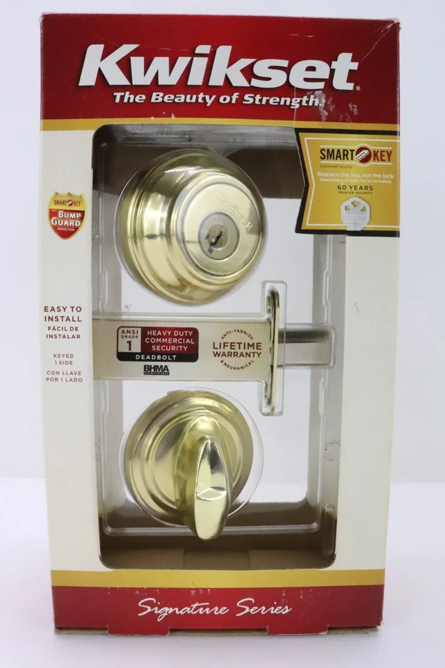 Kwikset 980 Single Cylinder Deadbolt featuring SmartKey in Polished Brass