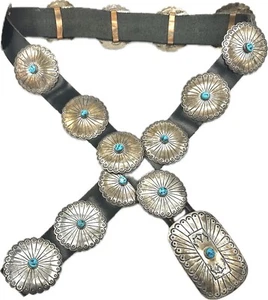 Native American Navajo Fred Guerro Sterling Silver Kingman Turquoise Concho Belt - Picture 1 of 24