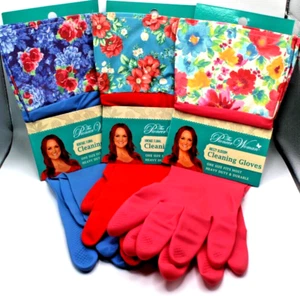 3 Pack - Pioneer Woman Heavy Duty Latex Cleaning Gloves Blue + Red + Pink NEW - Picture 1 of 4