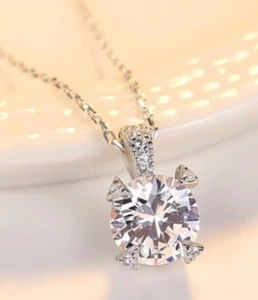 Christmas Gift 2Ct Round VVS Moissanite Women's Pendant 18" Necklace 925 Silver - Picture 1 of 7