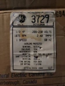 GE 3729 ELECTRIC MOTOR - HVAC - 1/3 HP 220V 1075 RMP CCW/CW  5KCP39JGM600 T - Picture 1 of 13
