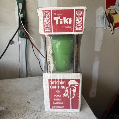 Vintage THE ORIGINAL TIKI TORCH  Green Aluminum IN BOX ~ New Old Stock Prop - Image 1 of 4