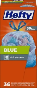 Hefty Blue Trash Bags, Blue, 30 Gallon, 36 Count - Picture 1 of 6