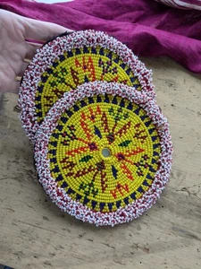 GROSSES PAAR Kuchi Perlen Aufnäher Vintage Tribal Gul Blumen (19440) - Bild 1 von 6