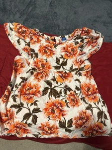 Girls Old Navy Orange Flower Print Top Size 10/12 - Picture 1 of 2