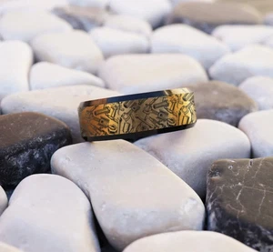 Unisex Adults Black/Gold Tungsten Wrench Car Tire Piston Tool Wedding Ring - 8mm - Picture 1 of 3