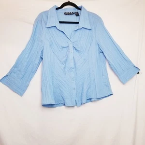Manhattan Girl Damen Bluse blau mit silber Glitzer Button Down Größe XL - Bild 1 von 7