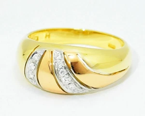 Damiani 18k Three Color Tri Gold Pave Diamond Wide Band Dome Ring US7 EU54 Italy - Picture 1 of 9