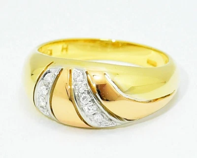 Damiani 18k Three Color Tri Gold Pave Diamond Wide Band Dome Ring US7 EU54 Italy - Image 1 of 4