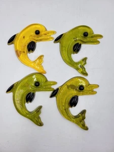 Vintage Lucite Lot Of 4 Dolphins Wall Decor MCM Yellow Green Read - Picture 1 of 12